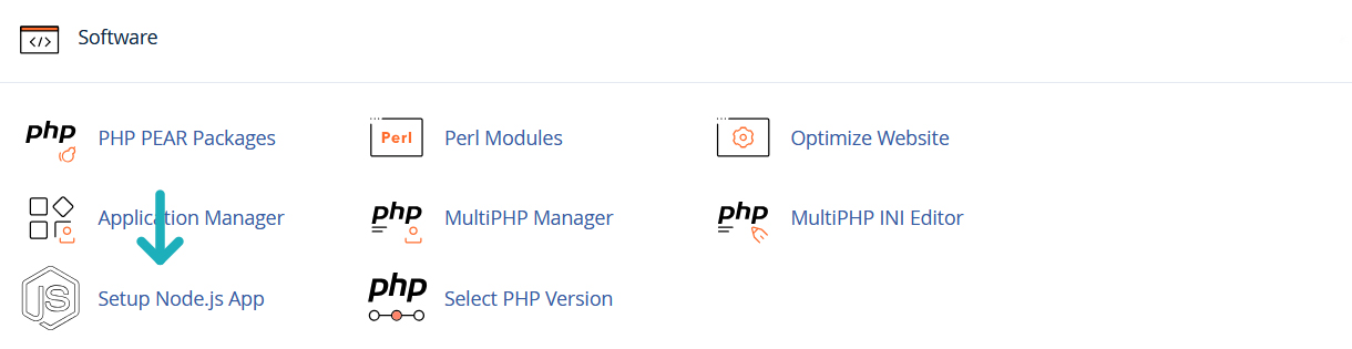 خيار Setup Node.js App داخل لوحة cPanel