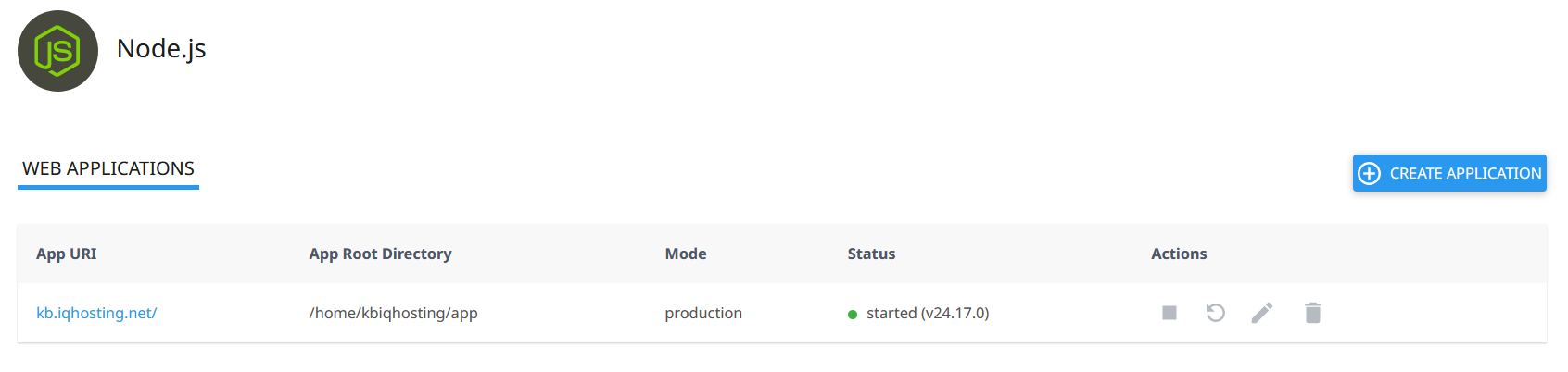 تطبيق Node.js يعمل بحالة Started في cPanel